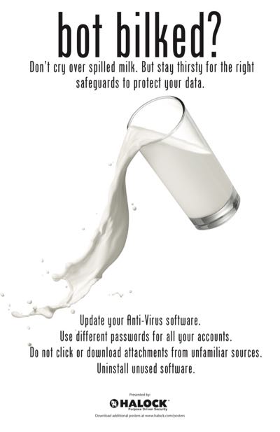 HALOCK Security Awareness Reasonable Security Bot Bilked Poster got milk information security risk