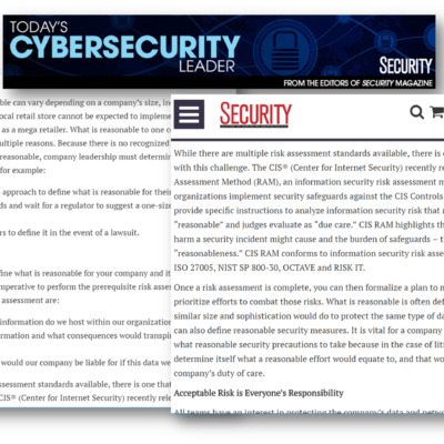 Reasonable Cybersecurity Newsletter CIS RAM Risk DoCRA