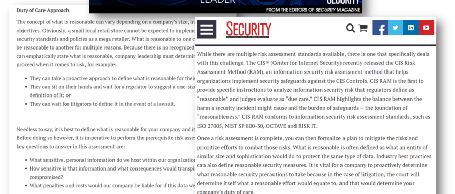 Reasonable Cybersecurity Newsletter CIS RAM Risk DoCRA