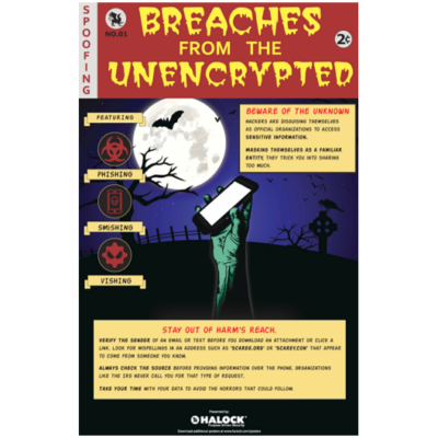 HALOCK Security Awareness Breaches from the Unencrypted Cyber Risk InfoSec Poster