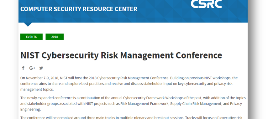 NIST Reasonable Cybersecurity Risk Management Conference