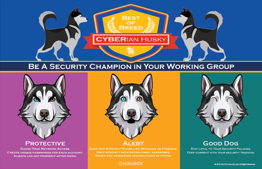HALOCK Security Awareness Cyberian Husky Security Poster Reasonable Security Controls Acceptable Risk