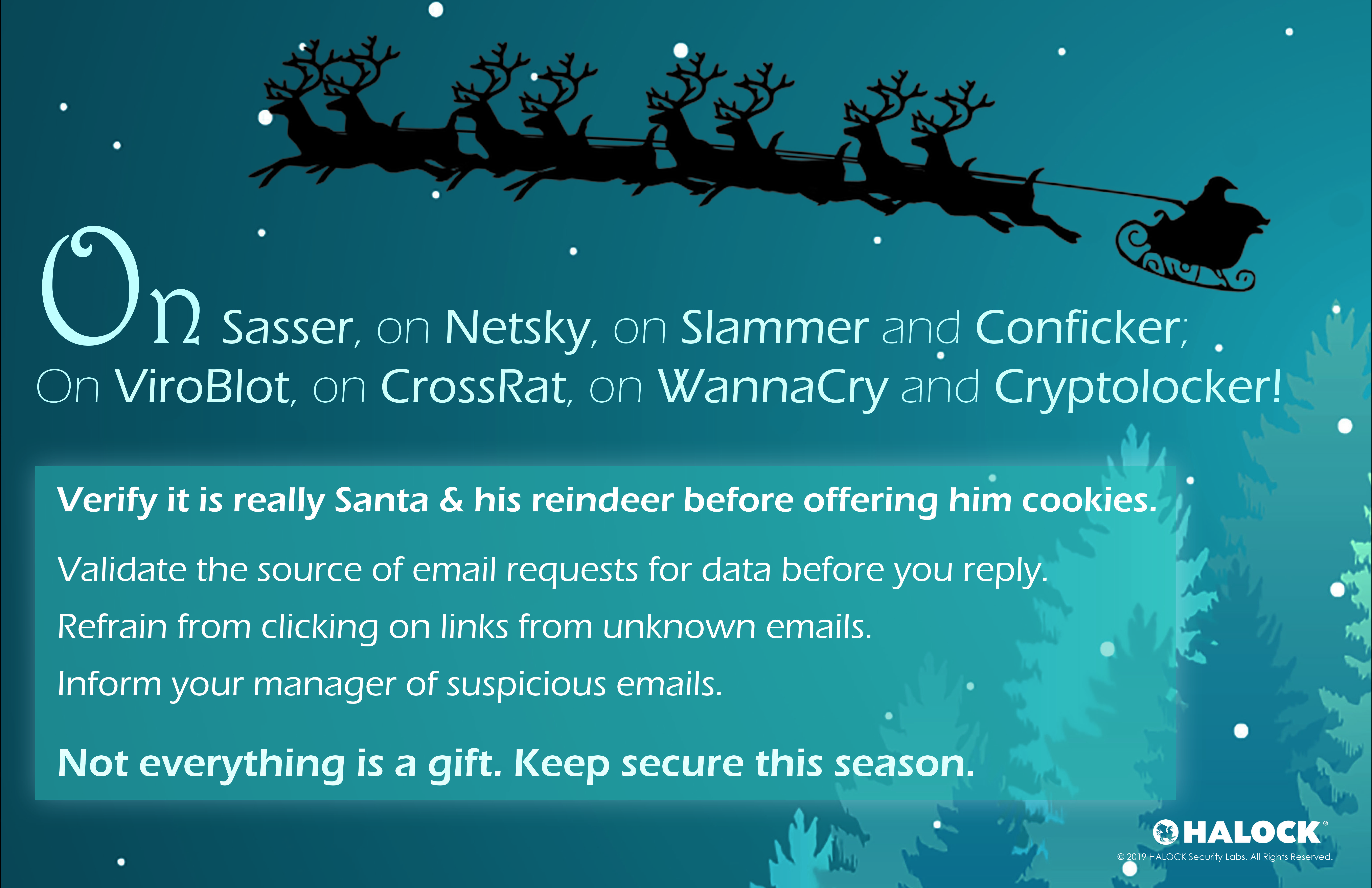 HALOCK Security Santa Reindeer Cyber Awareness Poster