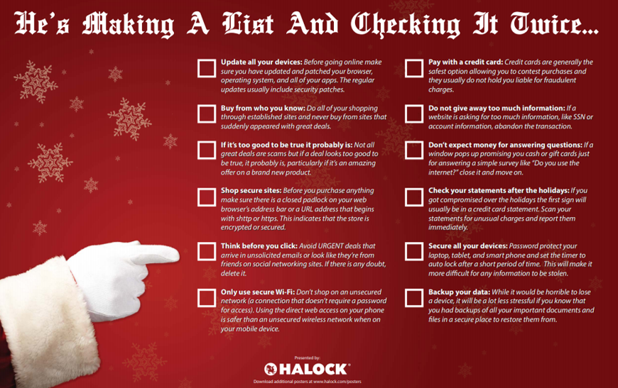 Red Santa List Cyber Security Awareness Poster