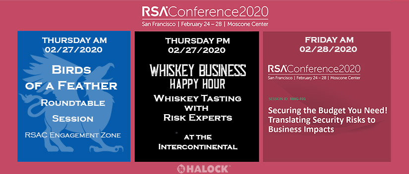 Red banner featuring HALOCK security events at RSA Conference