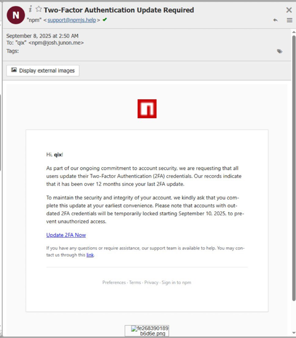 NPM Supply Chain email